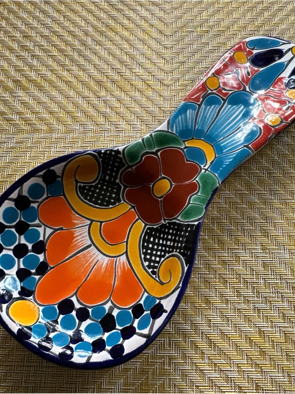 Hand-Painted Multicolor Ceramic Spoon Rest - Vibrant Floral Design